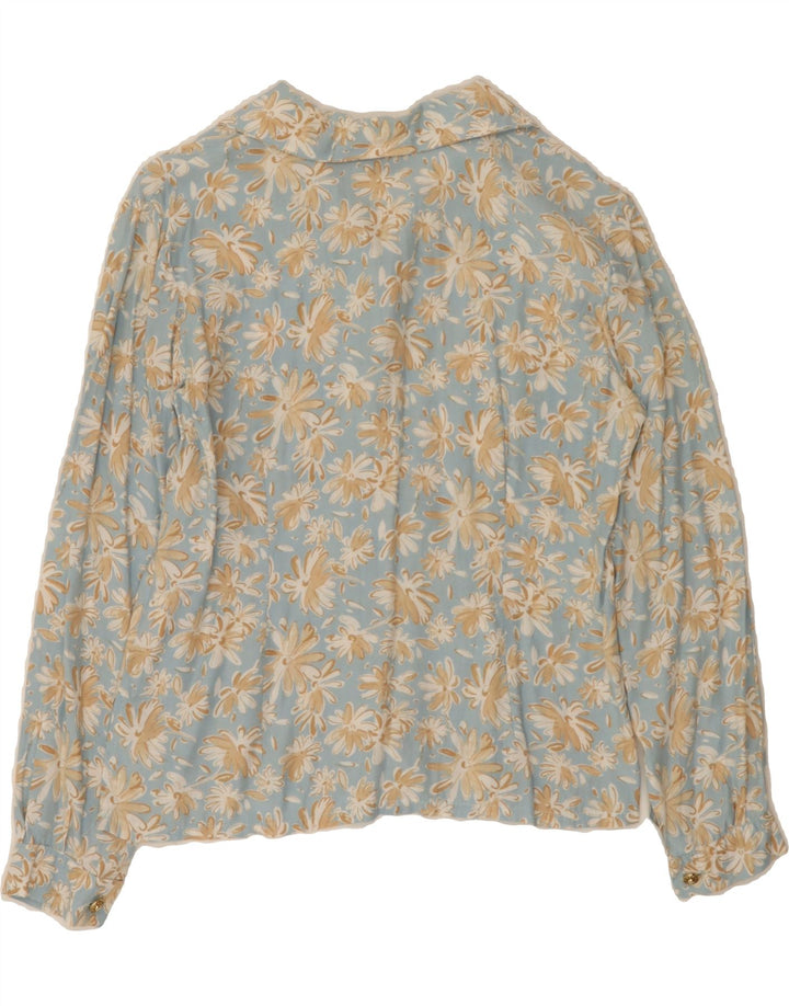 VINTAGE Womens Shirt Blouse EU 38 Medium Blue Floral Viscose Vintage Vintage and Second-Hand Vintage from Messina Hembry 