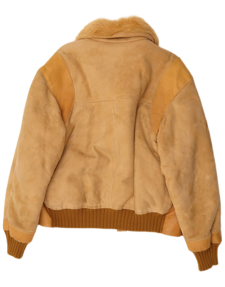 Vintage Mens Bomber Shearling Jacket UK 38 Medium Beige