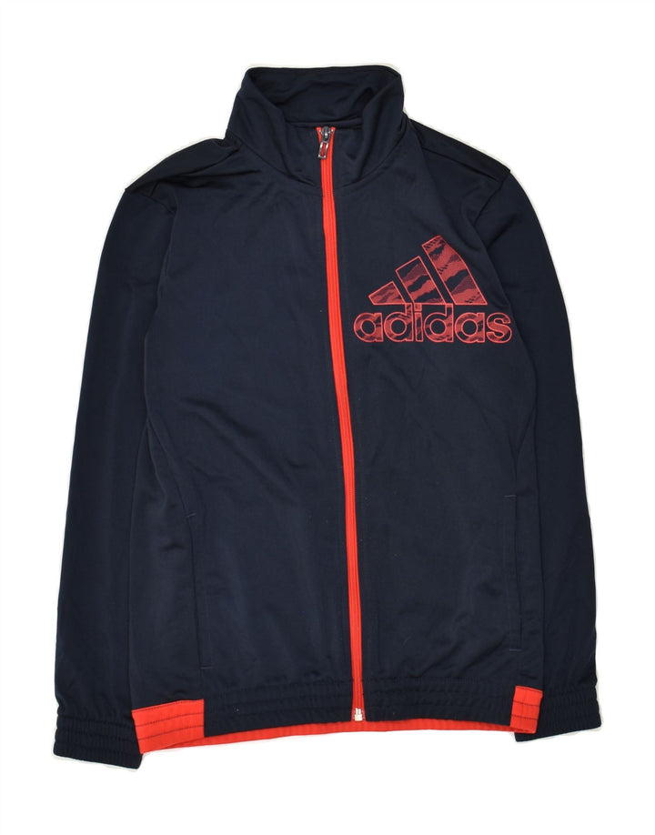 ADIDAS Boys Graphic Tracksuit Top Jacket 11-12 Years Navy Blue Polyester | Vintage Adidas | Thrift | Second-Hand Adidas | Used Clothing | Messina Hembry 