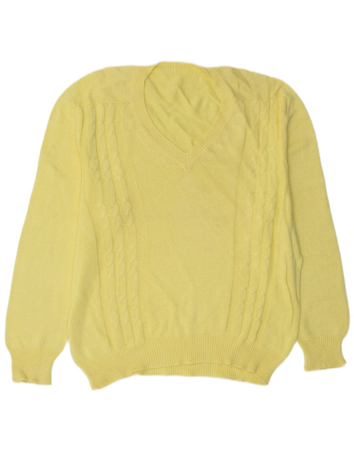 Vintage Mens V-Neck Jumper Sweater Large Yellow