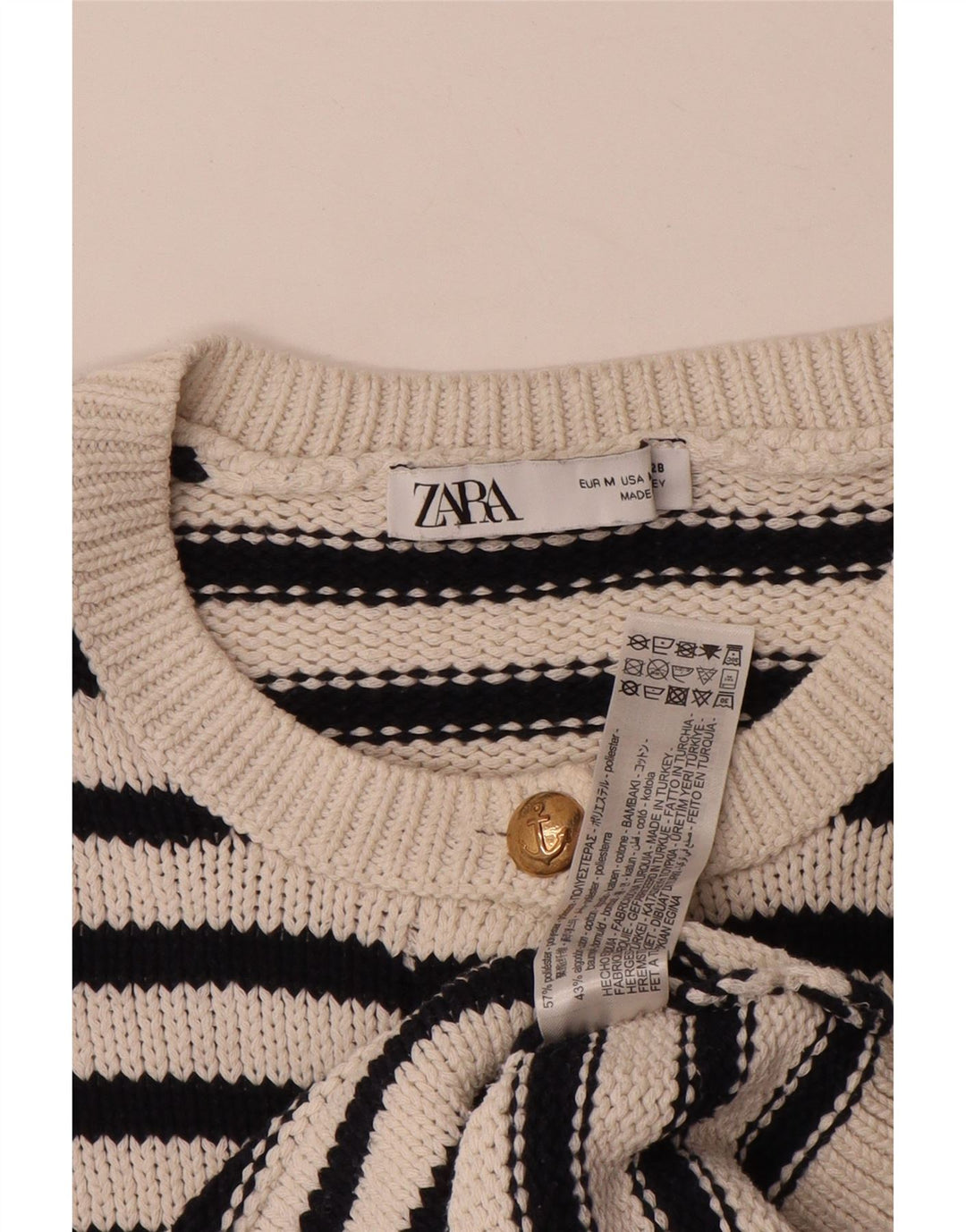 ZARA Womens Oversized Cardigan Sweater UK 14 Medium White Striped