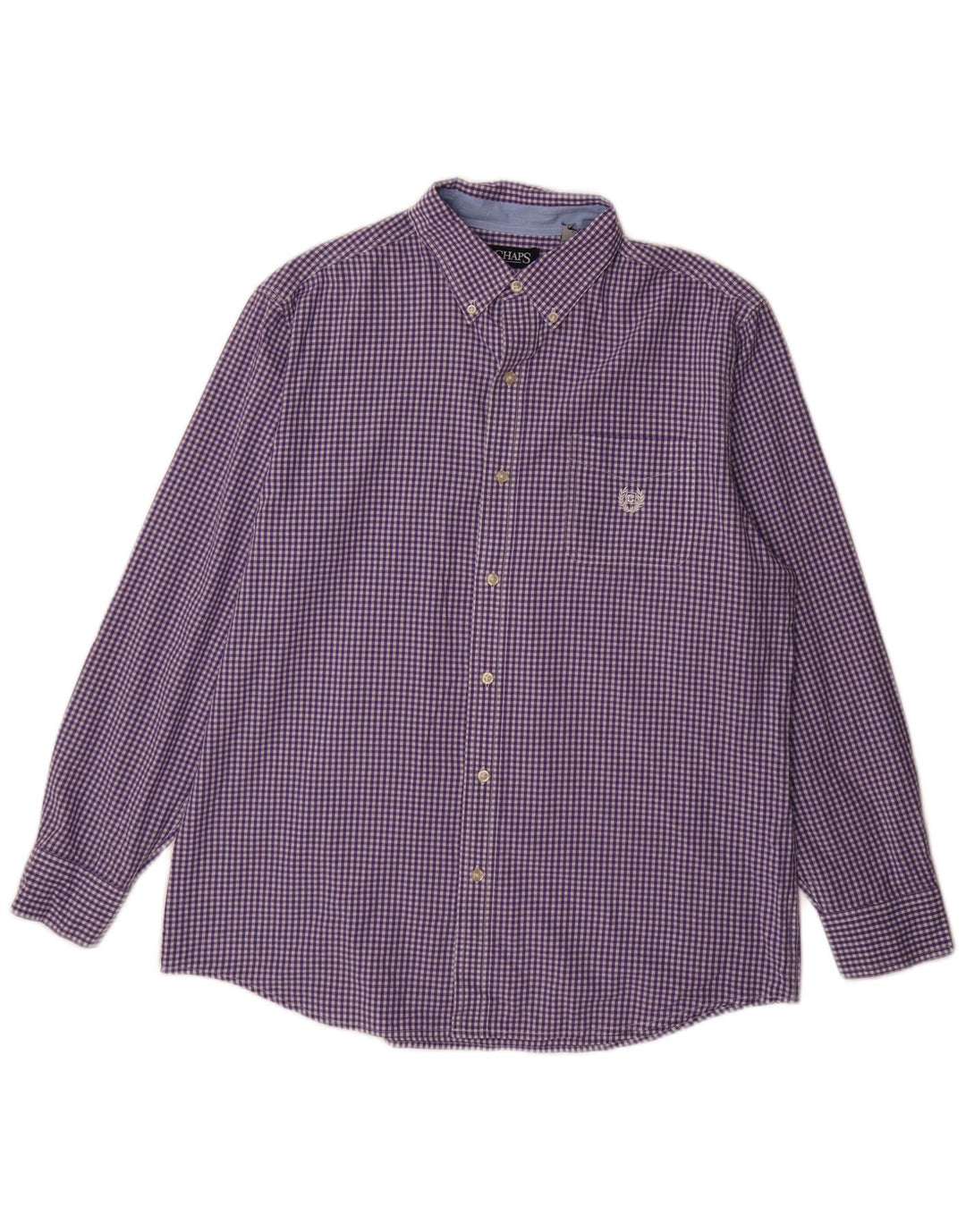 Chaps Mens Easy Care Shirt Large Purple Gingham Cotton