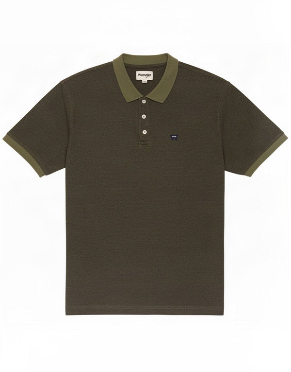 Wrangler Polo Homme Large Kaki Pinstripe Coton