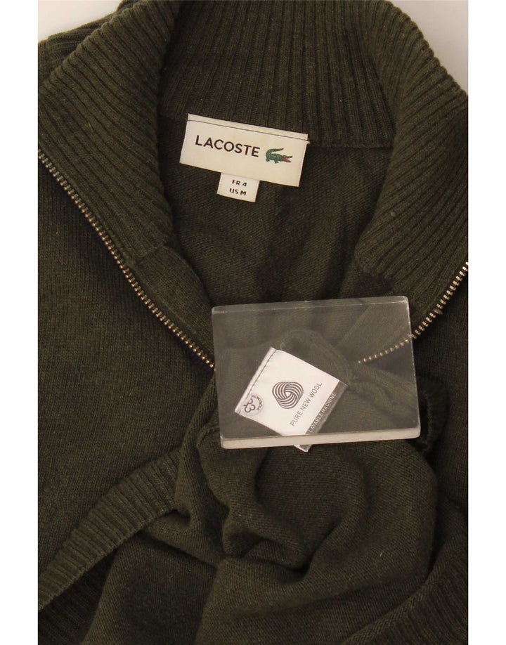 Maglione maglione da uomo con zip e collo Lacoste taglia 4 medio kaki lana vergine