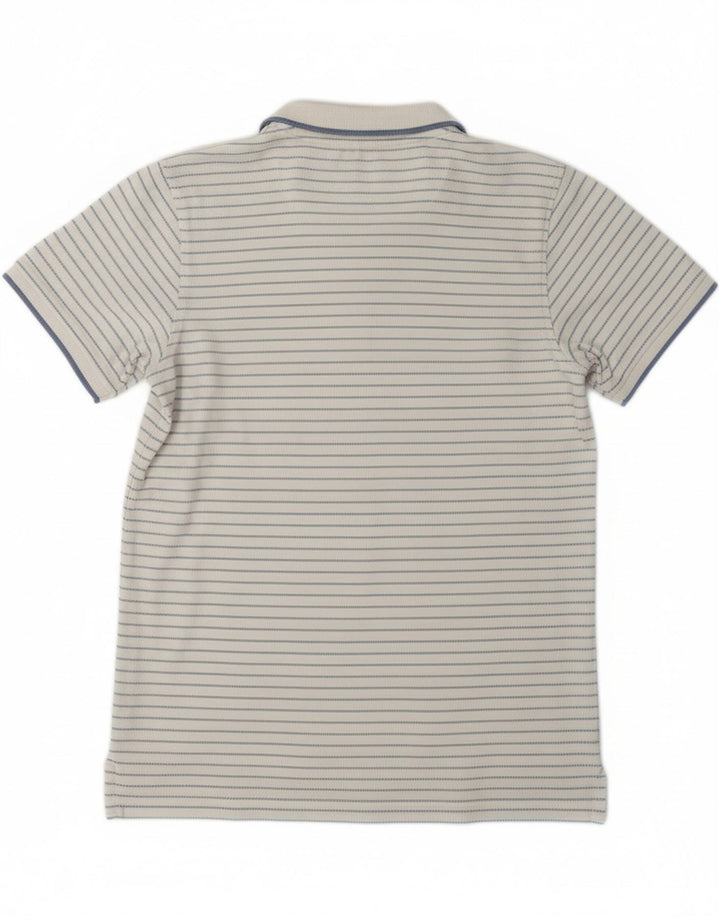 LYLE & SCOTT Boys Polo Shirt 10-11 Years White Striped Vintage Lyle & Scott and Second-Hand Lyle & Scott from Messina Hembry 
