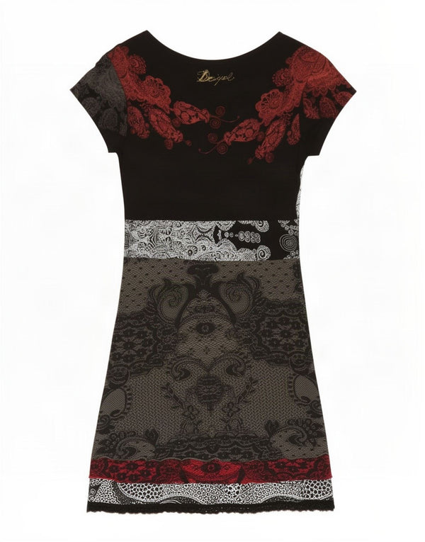 Desigual Robe basique à manches courtes pour femme UK 18 XL Noir Paisley Viscose