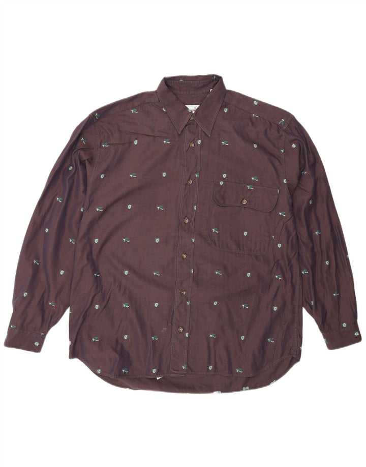 VINTAGE Mens Shirt Medium Navy Blue Cotton