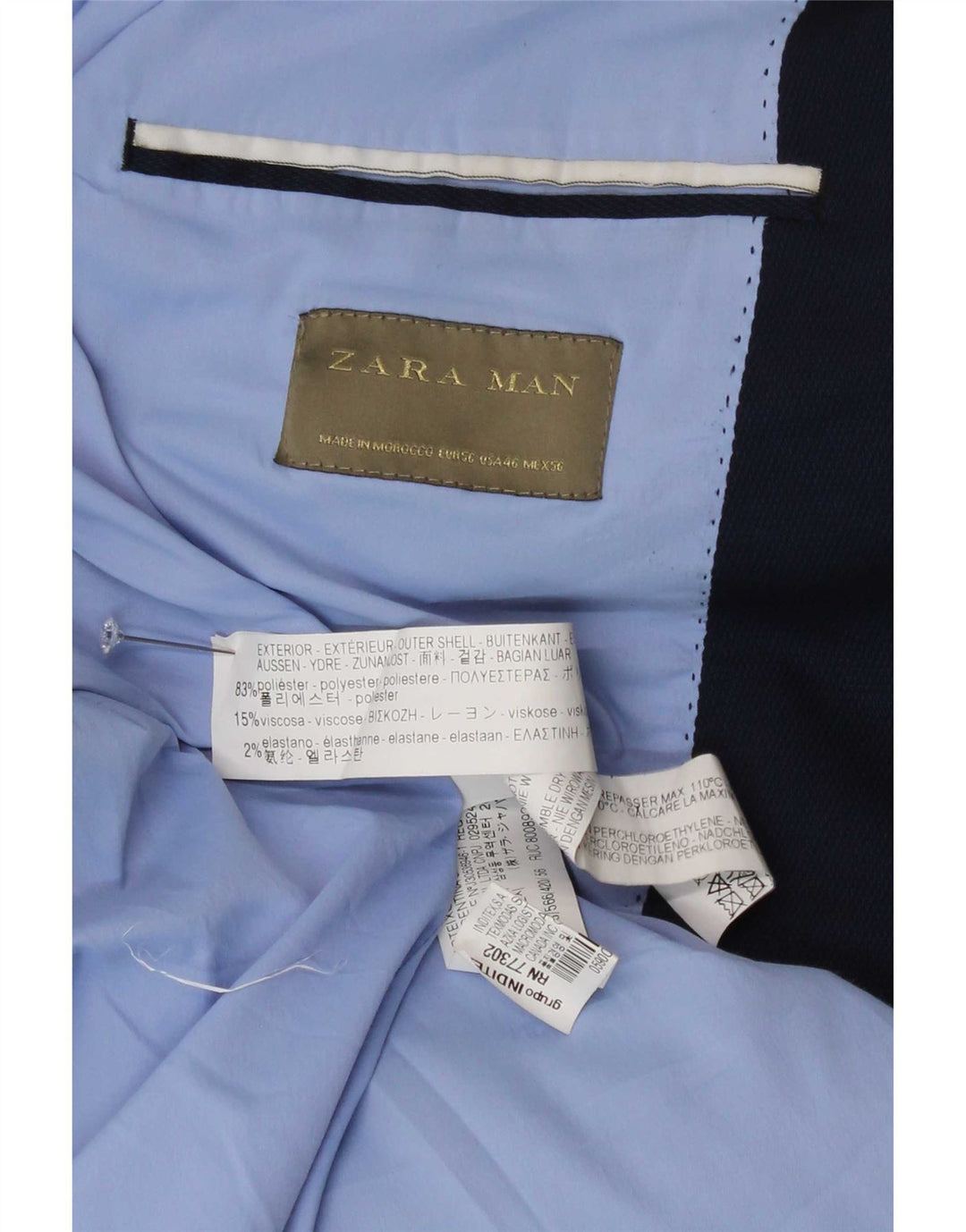 Zara Veste Blazer 1 Bouton Homme EU 56 XL Bleu Marine Polyester