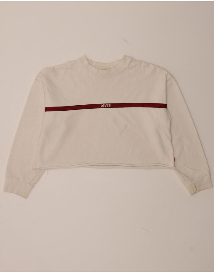 LEVI'S Womens Crop Oversized Sweatshirt Jumper UK 10 Small White Vintage Levi's and Second-Hand Levi's from Messina Hembry 