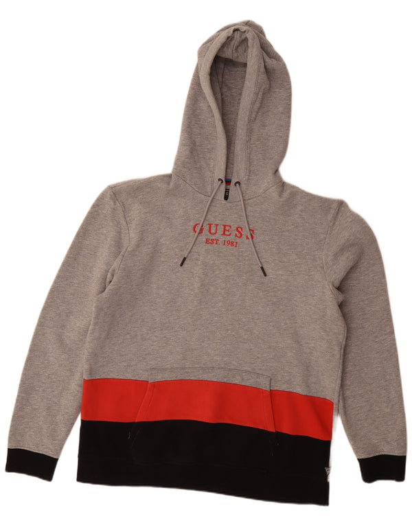 Guess Mens Graphic Regular Fit Jumper με κουκούλα μεγάλο γκρι βαμβακερό μπλοκ