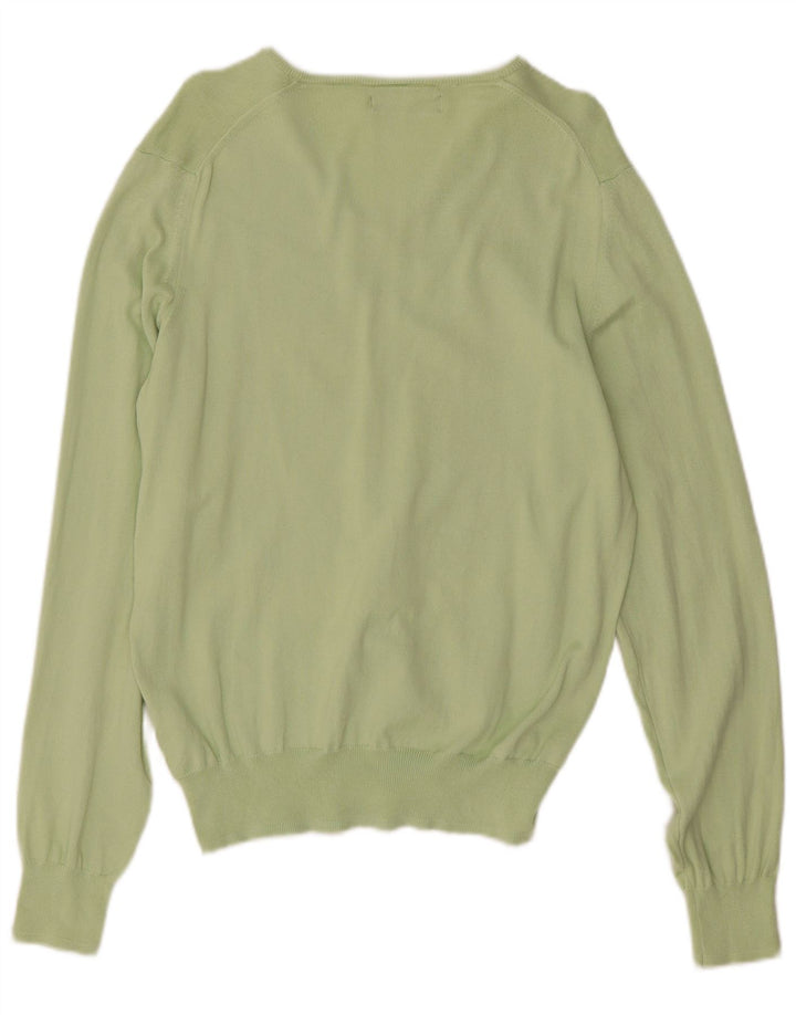 Zara Mens V-Neck Jumper Sweater Medium Green Cotton