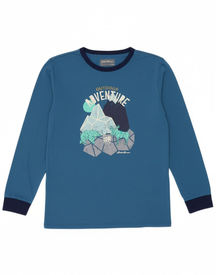 EDDIE BAUER Boys Graphic Top Long Sleeve 14-15 Years Large Blue Polyester