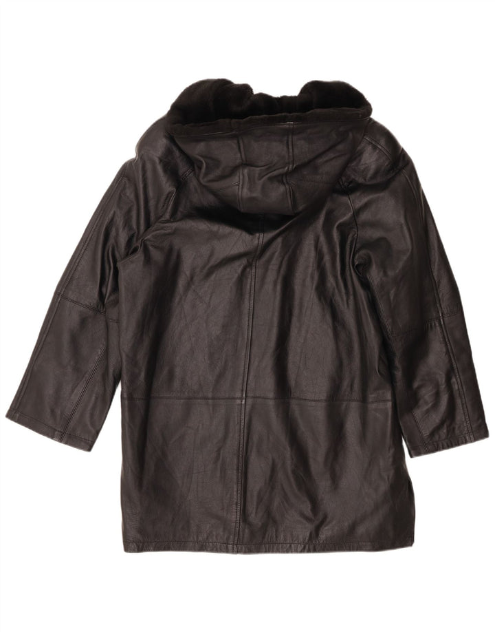 Abrigo de cuero extragrande con capucha para mujer Joy EU 40 Medium Black