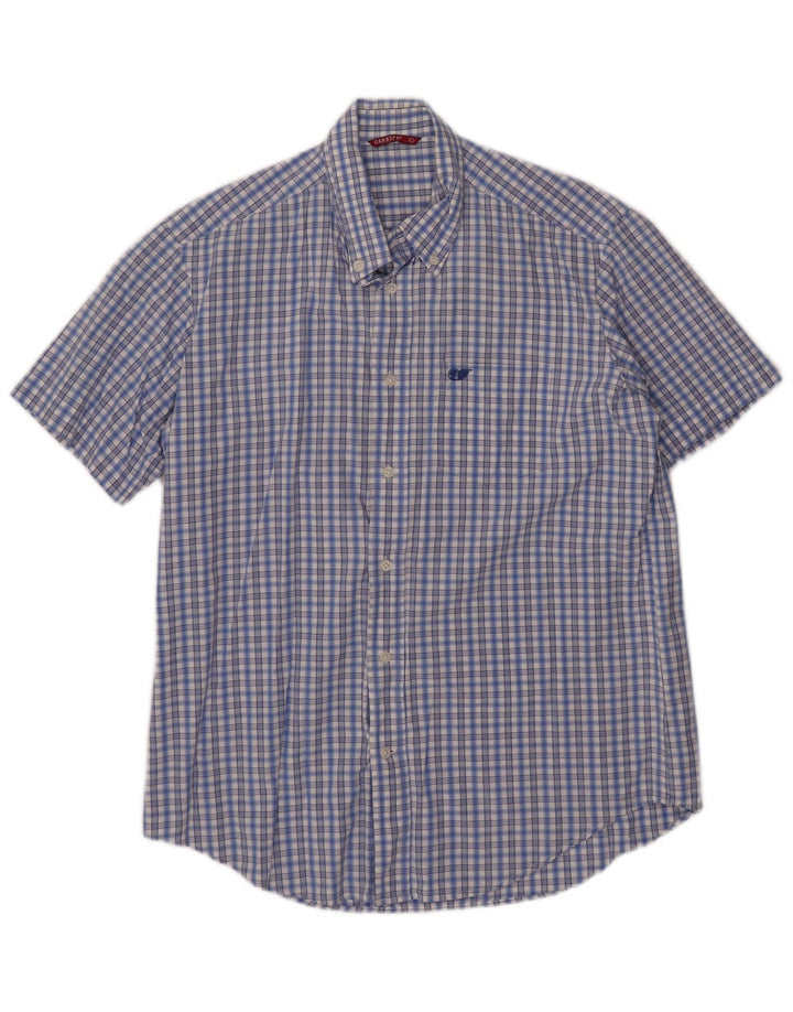 Carrera Camicia a maniche corte da uomo in cotone a quadri blu grandi