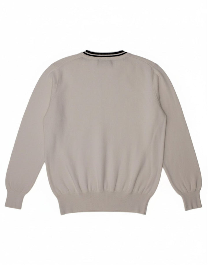 FRED PERRY Boys Crew Neck Jumper Sweater 7-8 Years White Cotton