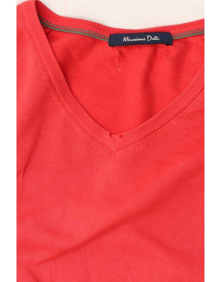 Massimo Dutti Mens V-Neck Jumper Sweater Large Red