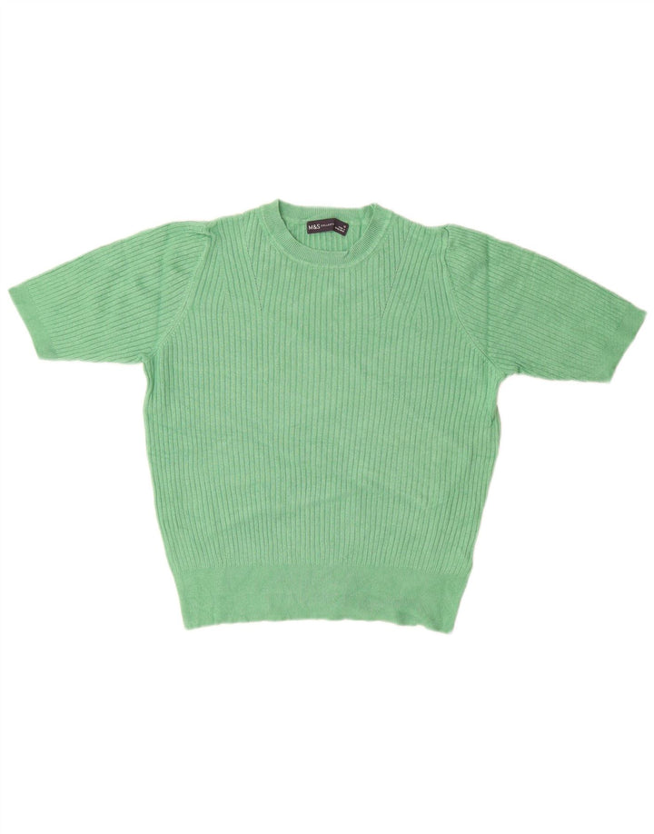 MARKS & SPENCER Womens Crew Neck Jumper Sweater UK 12 Medium Green