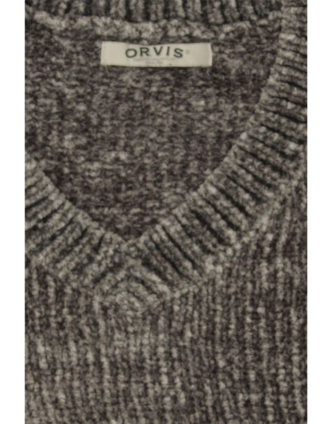 ORVIS Womens V-Neck Jumper Sweater UK 16 Large Grey Flecked Polyester Vintage Orvis and Second-Hand Orvis from Messina Hembry 