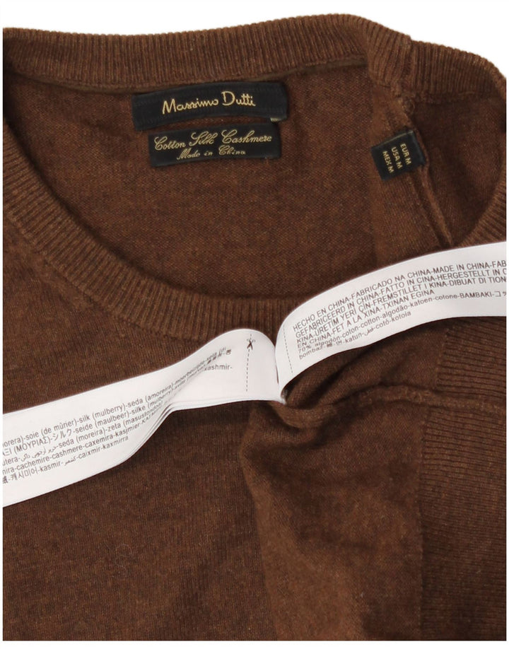 Massimo Dutti Herren-Pullover mit Rundhalsausschnitt, mittelbraune Baumwolle