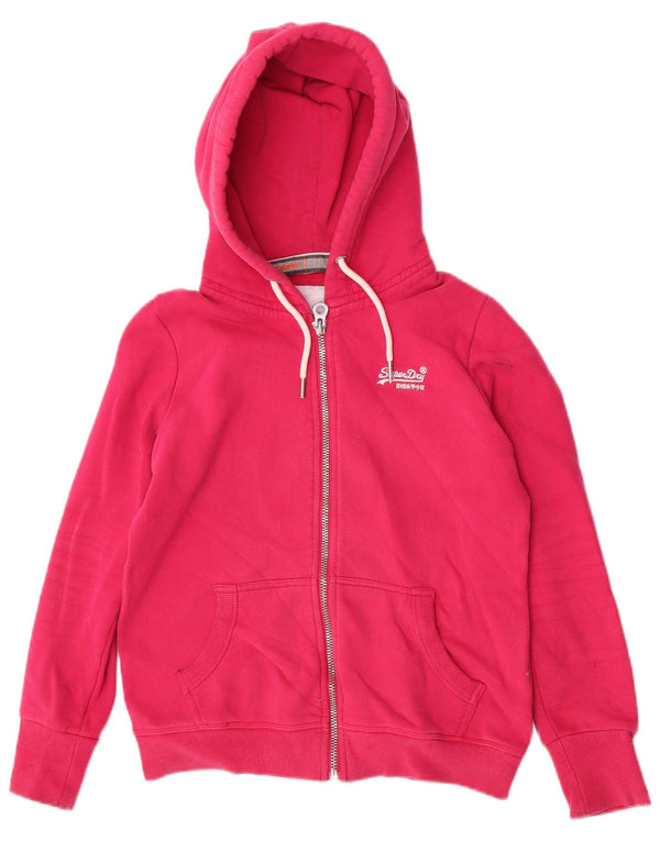 Superdry Womens Zip Hoodie Sweater UK 12 Medium Pink Cotton