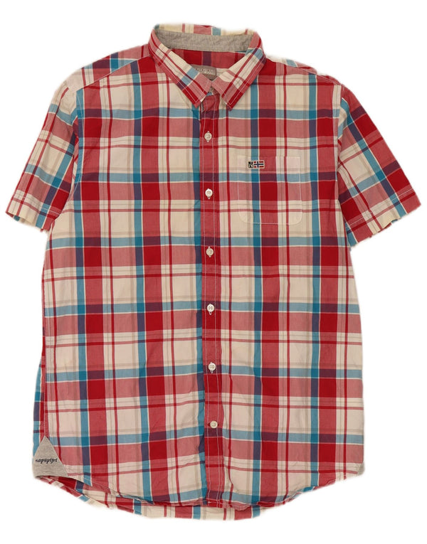 Napapijri Mens Short Sleeve Shirt Large Red Check Cotton
