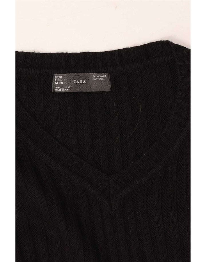 Zara Mens V-Neck Jumper Sweater Large Black Acrylic