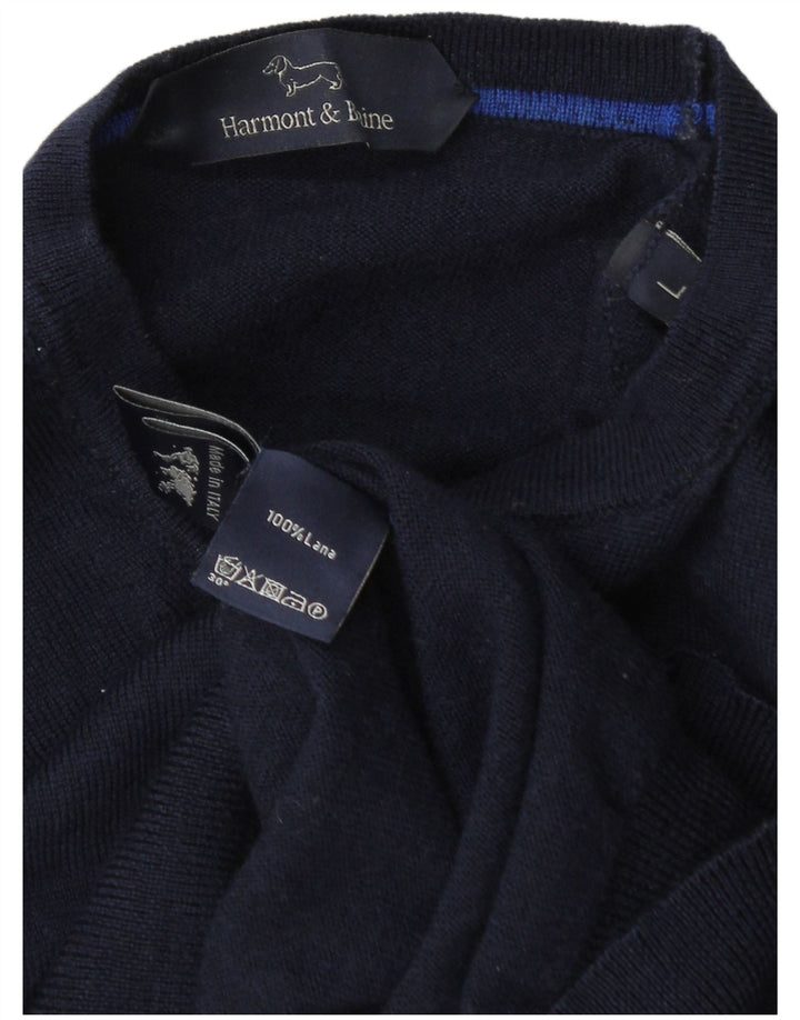 Harmont & Blaine Mens Crew Neck Jumper Sweater Large Navy Blue Wool
