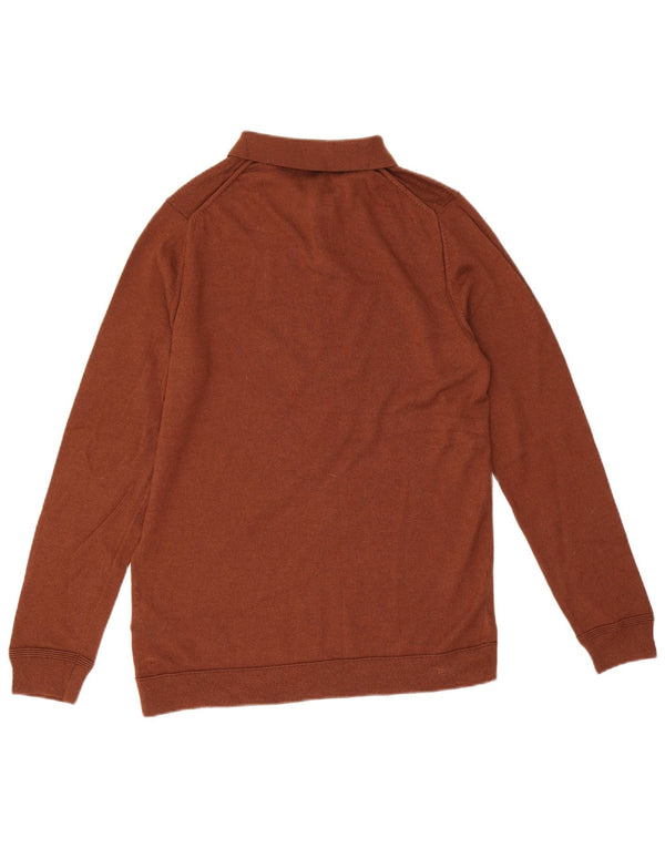 Calvin Klein Mens Polo Neck Jumper Sweater Large Brown Wool