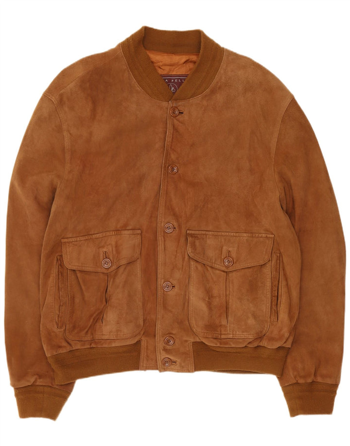 Giubbotto bomber vintage in pelle scamosciata da uomo IT 54 2XL in pelle marrone