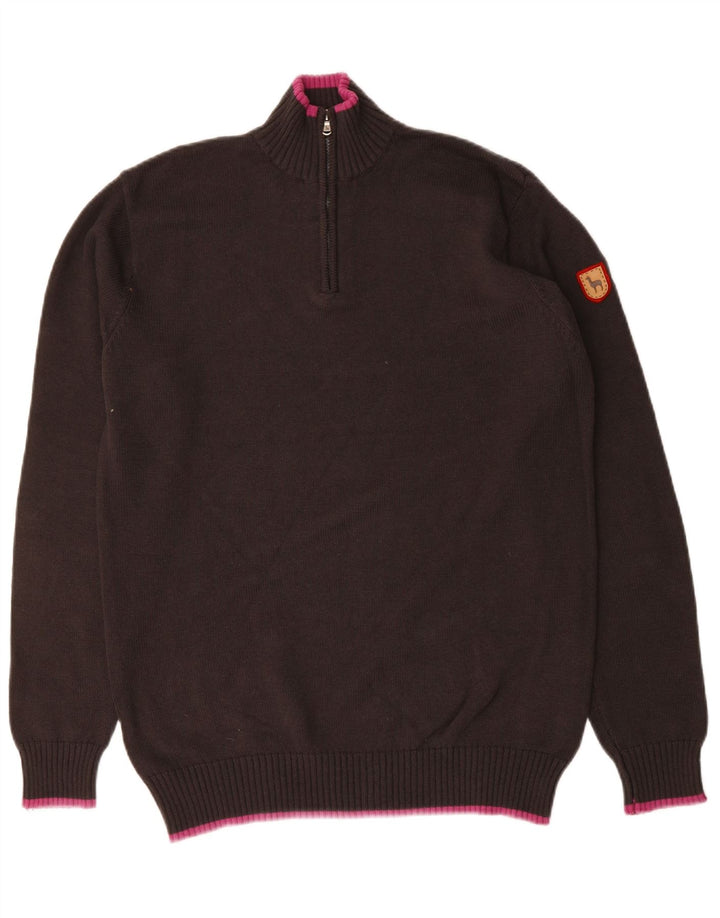 MACHU PICCHU Mens Zip Neck Jumper Sweater Medium Brown Cotton