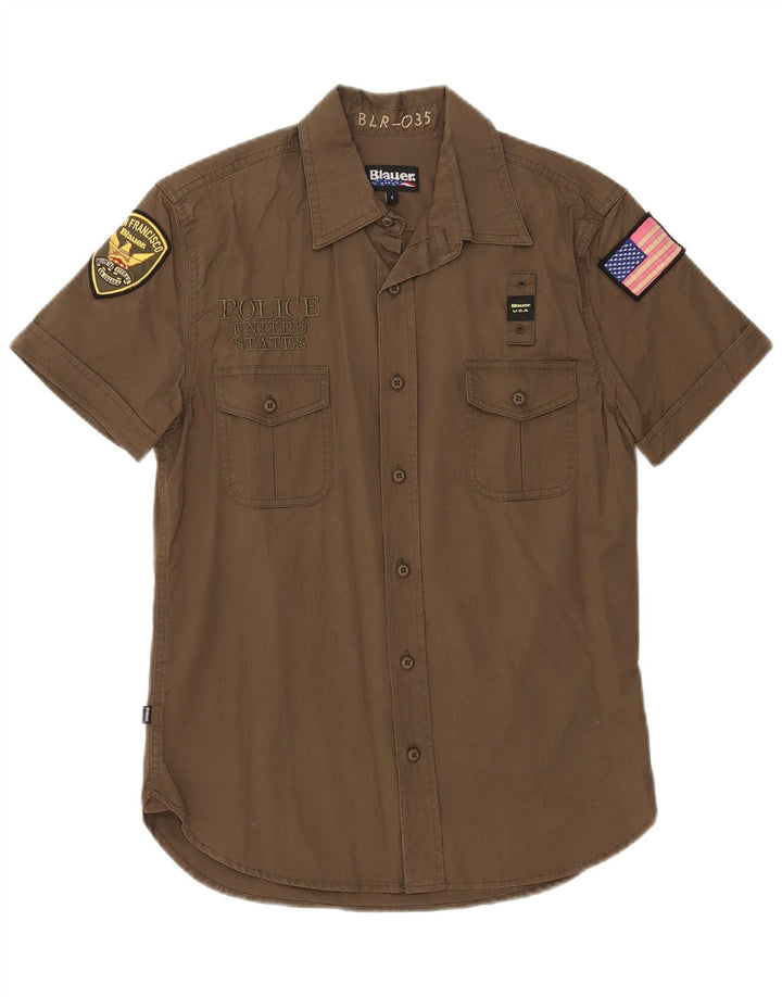 Blauer Mens Graphic Short Sleeve Shirt Small Khaki Cotton