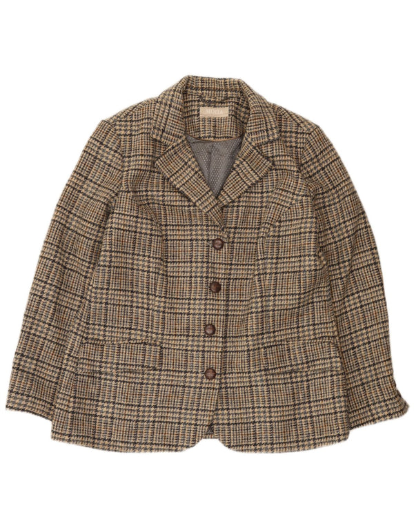 Mona Womens 4 Button Blazer Jacket UK 14 Large Brown Houndstooth
