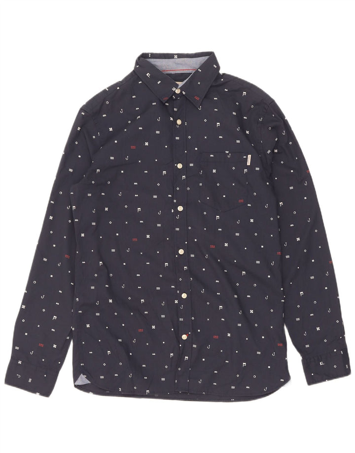 Jack & Jones Ανδρικό πουκάμισο με αφηρημένο σχέδιο από μεσαίο μπλε πολυεστέρα