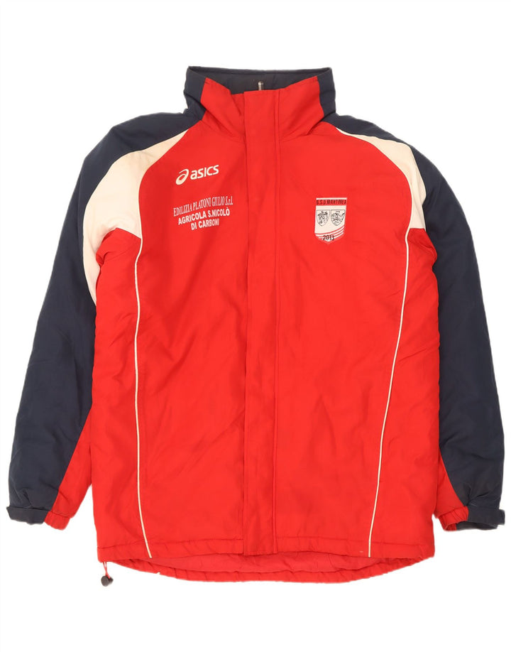 Asics Veste coupe-vent graphique pour homme UK 40 Large Rouge Colorblock Polyester