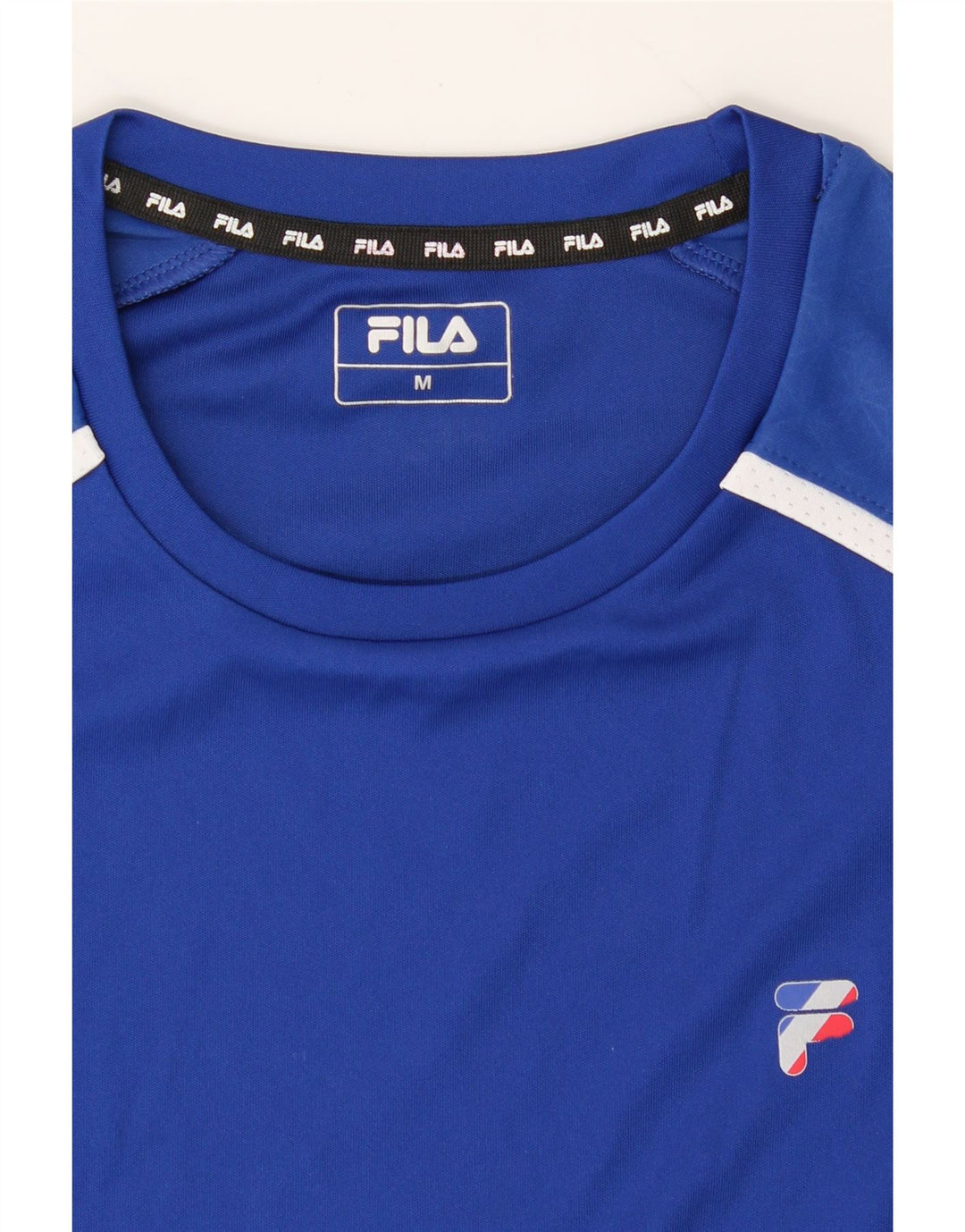 FILA Mens T-Shirt Top Medium Blue Colourblock Polyester Vintage Fila and Second-Hand Fila from Messina Hembry 