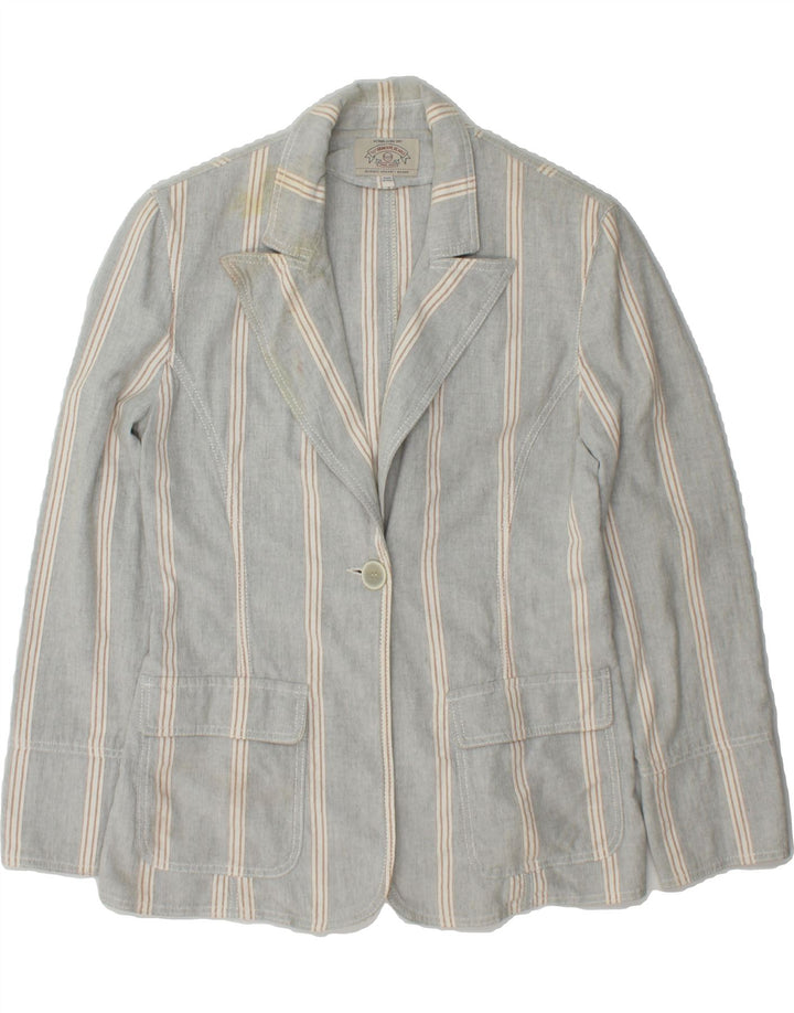 ARMANI JEANS Womens 1 Button Blazer Jacket UK 14 Large Grey Striped Cotton Vintage Armani Jeans and Second-Hand Armani Jeans from Messina Hembry 