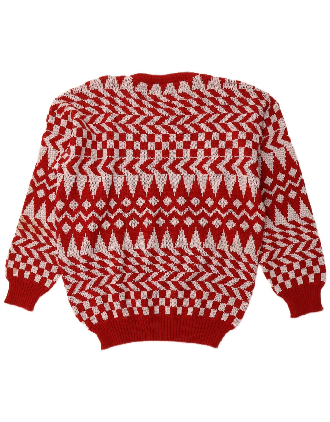C & A Mens Crew Neck Jumper Sweater Large Red Geometric Acrylic