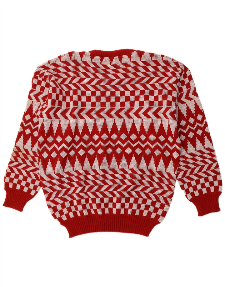 C & A Mens Crew Neck Jumper Sweater Large Red Geometric Acrylic