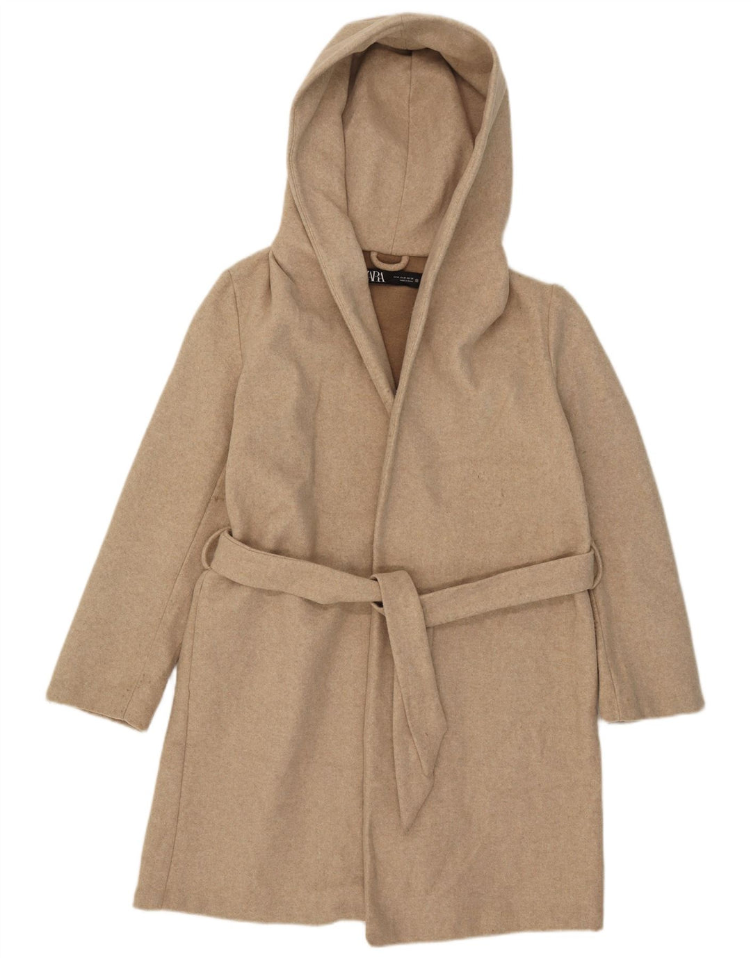 Zara Womens Hooded Overcoat UK 14 Medium Beige Polyester