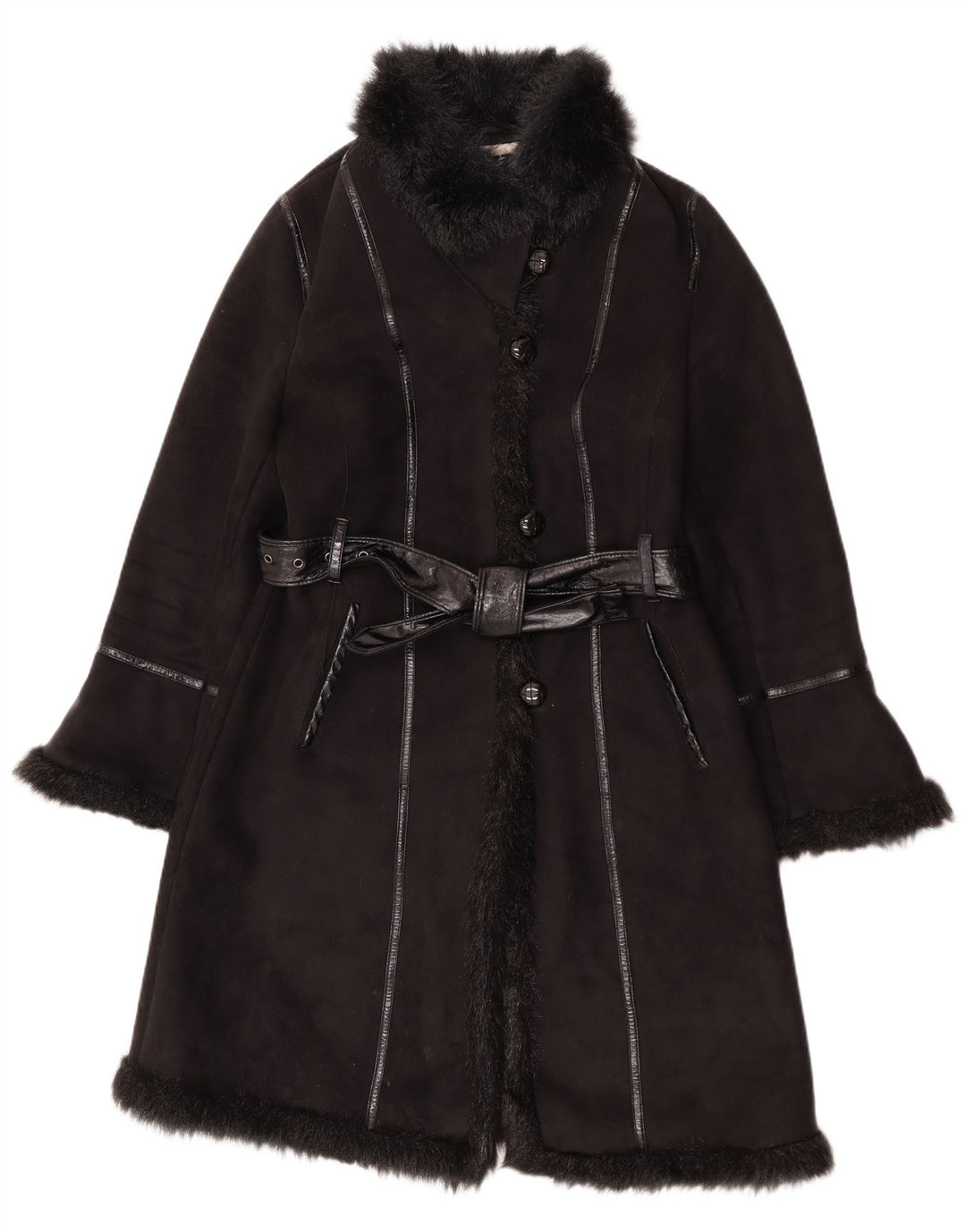 Pizazz Womens Sherpa Overcoat UK 14 Mittelschwarzes Polyester