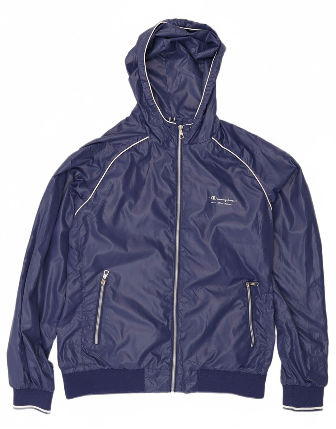 CHAMPION Womens Hooded Rain Jacket UK 18 XL Navy Blue Polyester