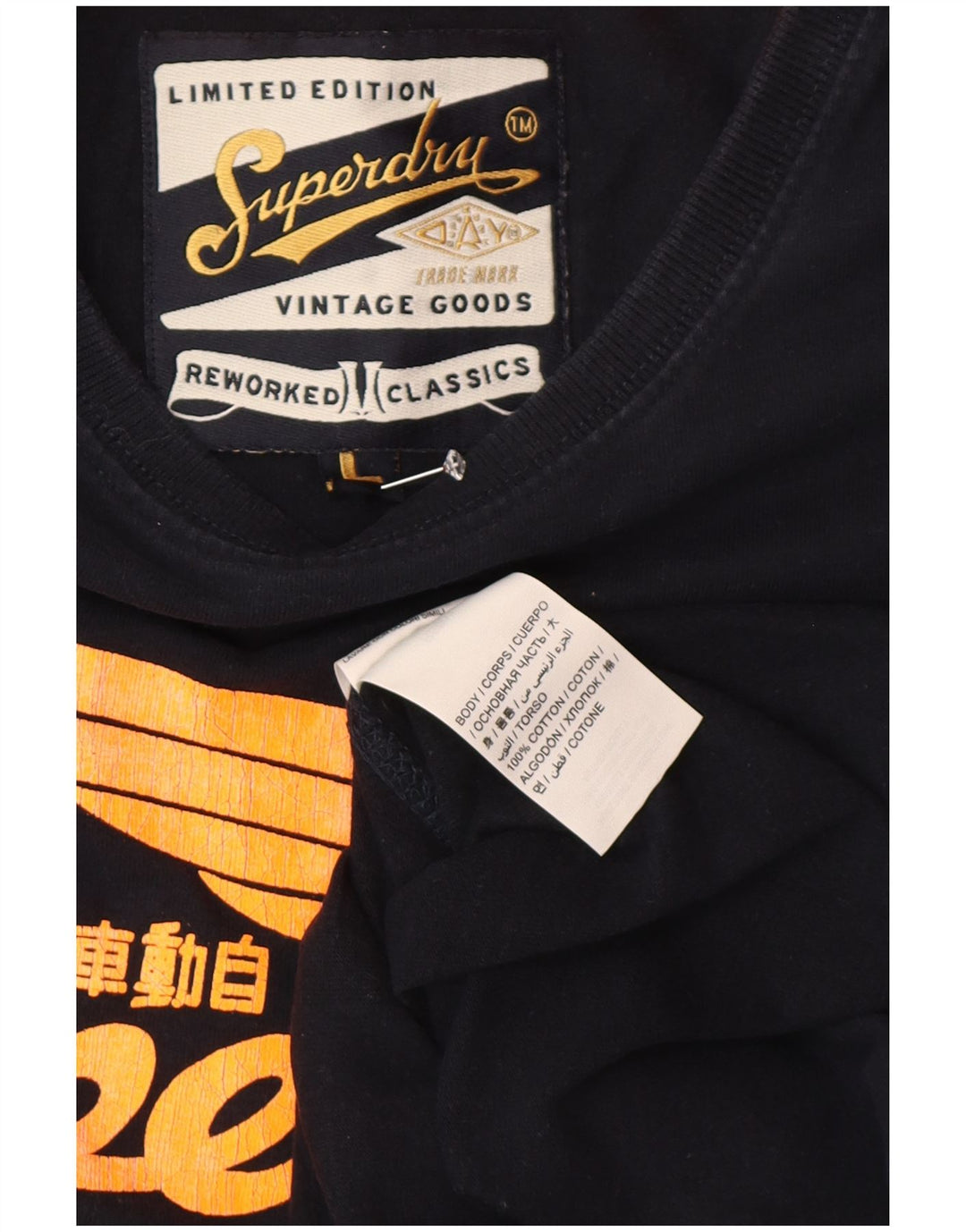 Superdry Mens Classics Graphic T-Shirt Top Large Navy Blue Cotton