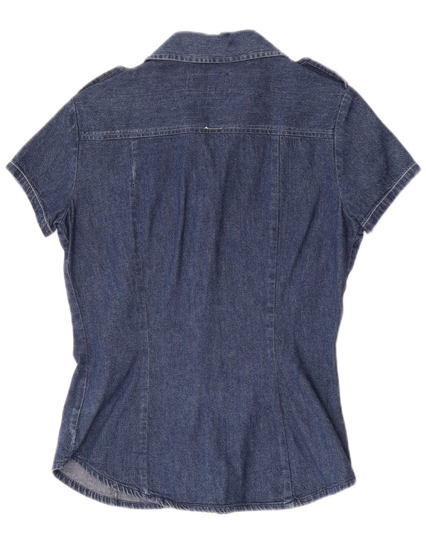 Replay Chemise en jean militaire à manches courtes pour femme UK 10 Small Bleu Coton