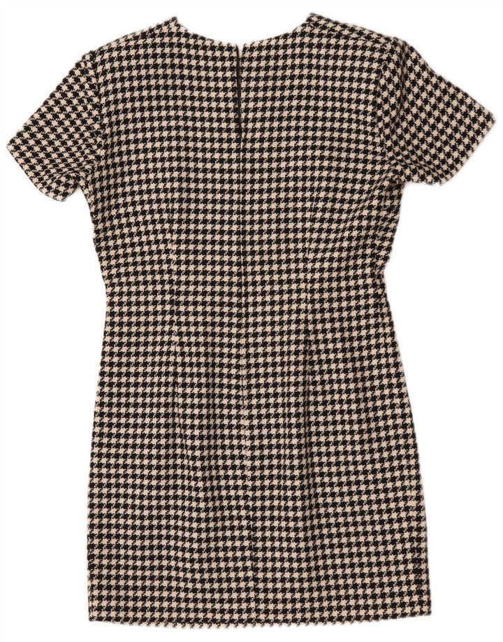 Vintage Womens Sheath Dress UK 12 Medium Black Houndstooth