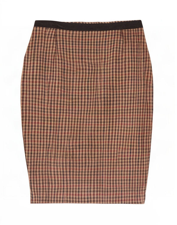 Austin Reed Womens Pencil Skirt UK 12 Medium W30 Brown Houndstooth Cotton