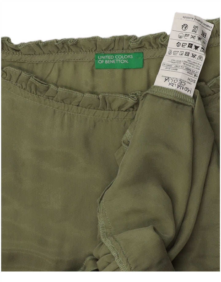 BENETTON Womens Oversized Blouse Top UK 10 Small Green Cupro