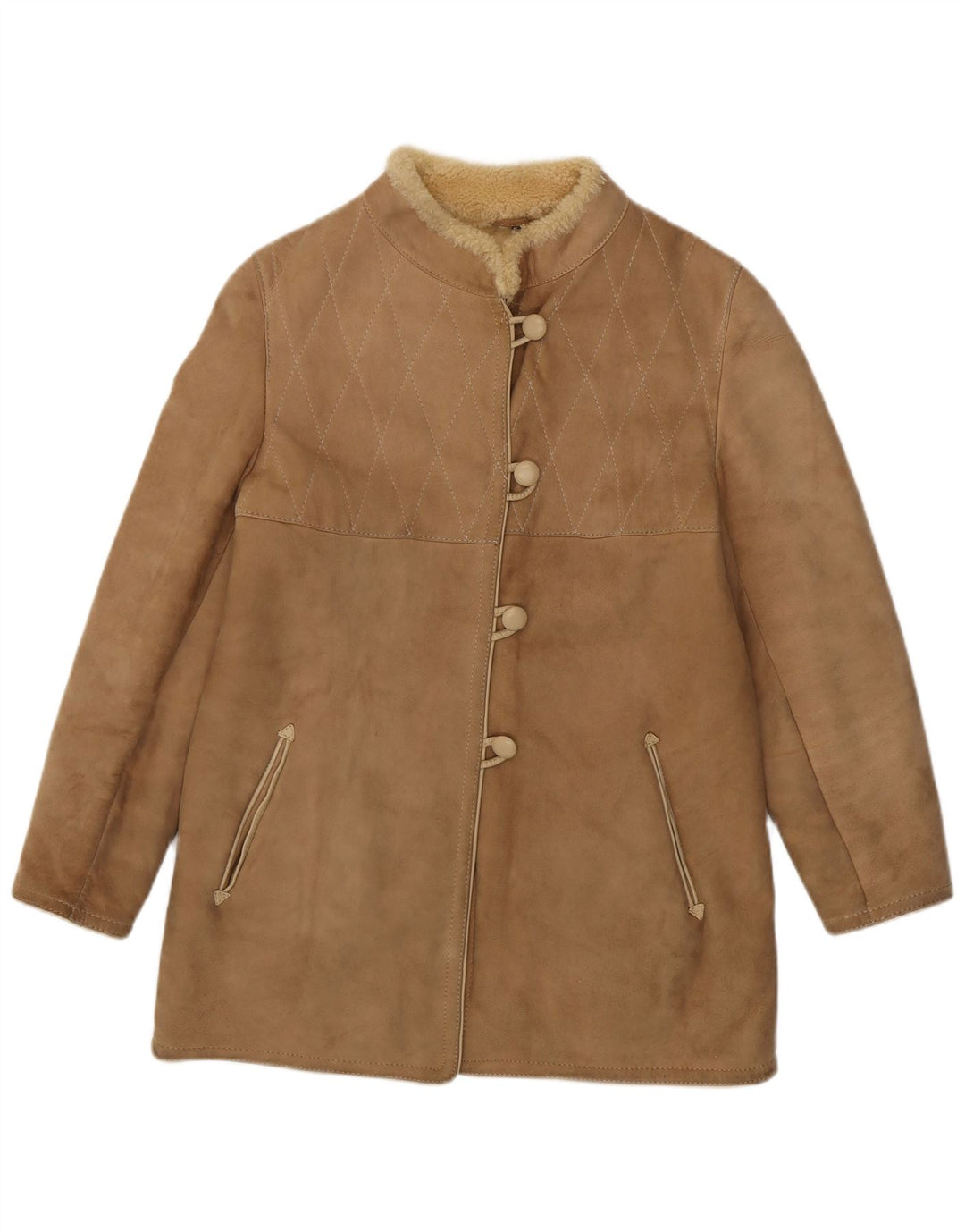Vintage Womens Shearling Coat IT 44 Medium Beige Shearling