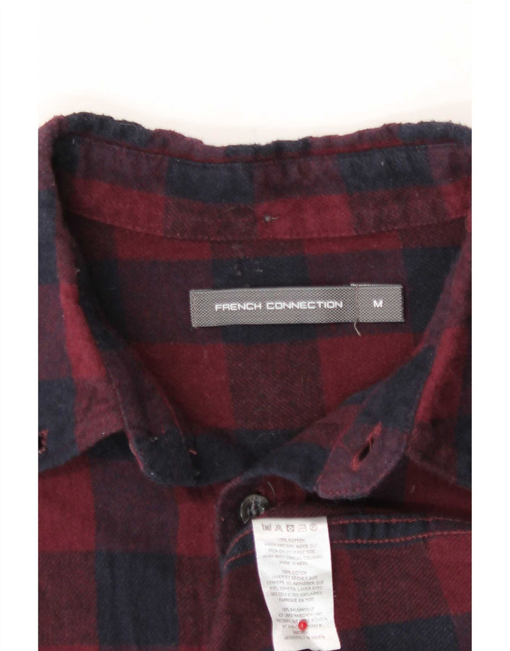French Connection Chemise en Flanelle Homme Bordeaux Moyen en Coton Vichy