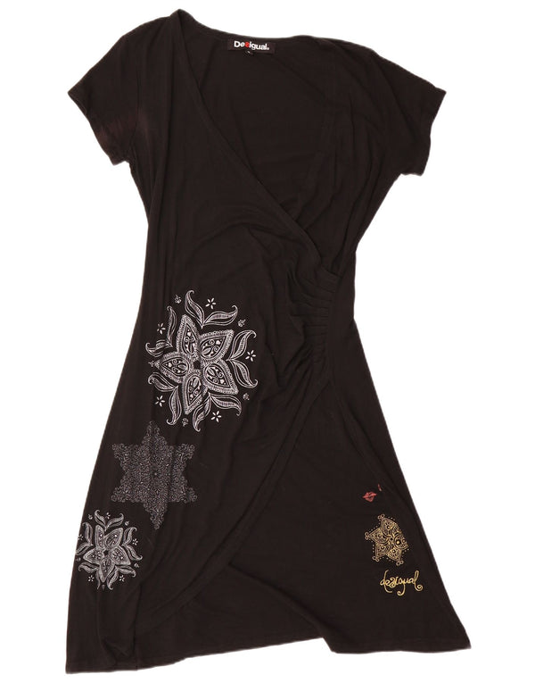 DESIGUAL Abito a trapezio da donna UK 14 Grande motivo cachemire nero