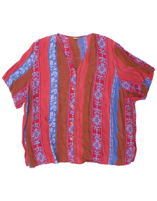 Camicetta vintage da donna a maniche corte UK 22 3XL floreale multicolore